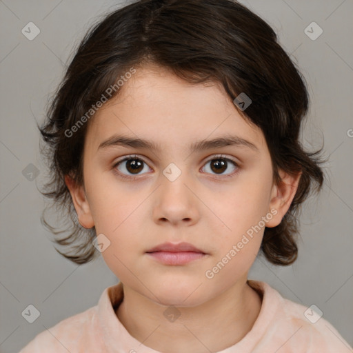 Neutral white child female with medium  brown hair and brown eyes