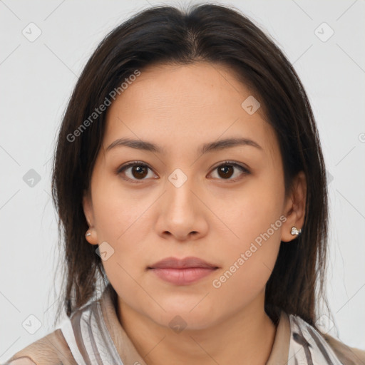 Neutral asian young-adult female with medium  brown hair and brown eyes