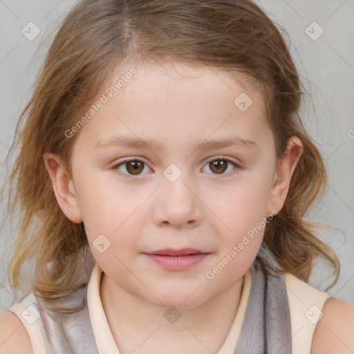 Neutral white child female with medium  brown hair and brown eyes