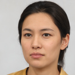 Neutral asian young-adult female with medium  brown hair and brown eyes