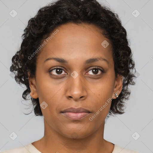 Neutral black young-adult female with short  brown hair and brown eyes