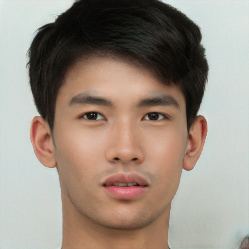 Neutral asian young-adult male with short  brown hair and brown eyes