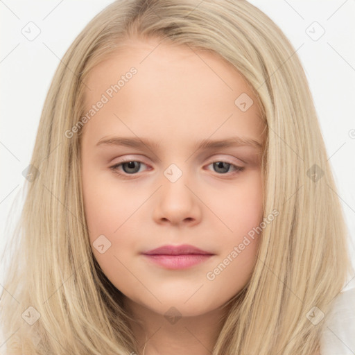 Neutral white child female with long  brown hair and brown eyes