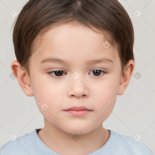 Neutral white child female with short  brown hair and brown eyes