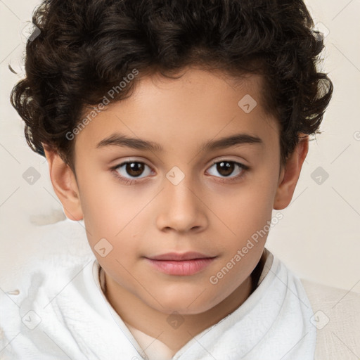 Joyful white child male with short  brown hair and brown eyes