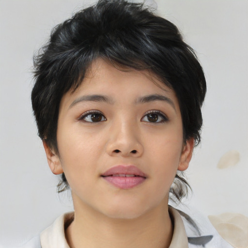 Neutral asian young-adult female with medium  brown hair and brown eyes