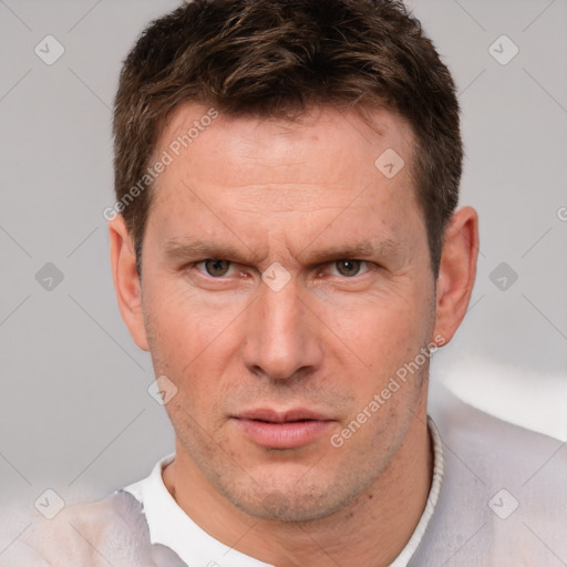 Neutral white adult male with short  brown hair and brown eyes