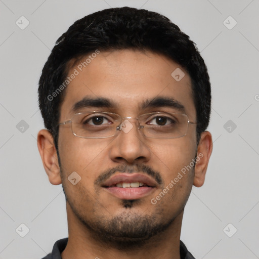 Neutral asian young-adult male with short  black hair and brown eyes