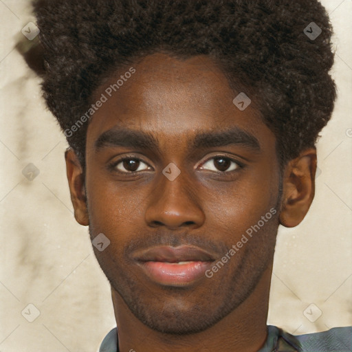 Neutral black young-adult male with short  brown hair and brown eyes