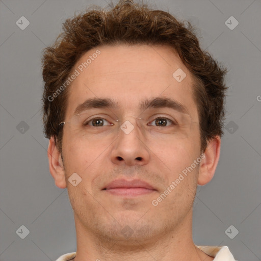 Neutral white adult male with short  brown hair and brown eyes