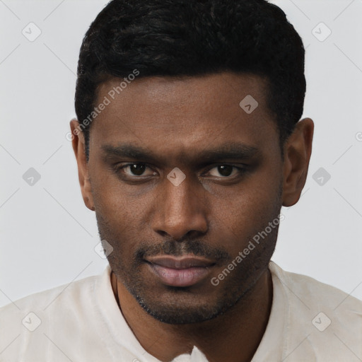 Neutral black young-adult male with short  brown hair and brown eyes