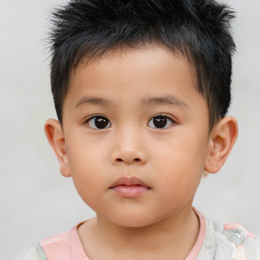 Neutral asian child male with short  brown hair and brown eyes