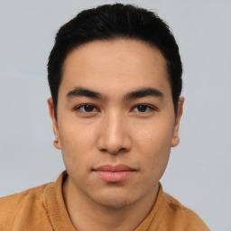 Neutral asian young-adult male with short  brown hair and brown eyes