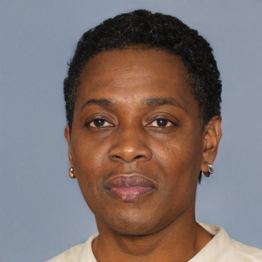 Neutral black adult male with short  black hair and brown eyes