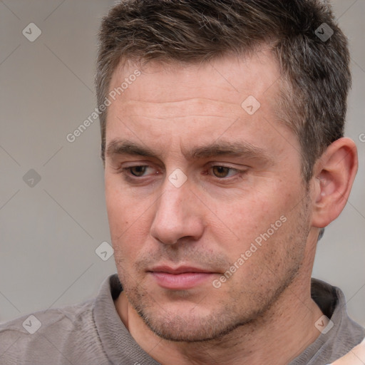 Neutral white adult male with short  brown hair and brown eyes