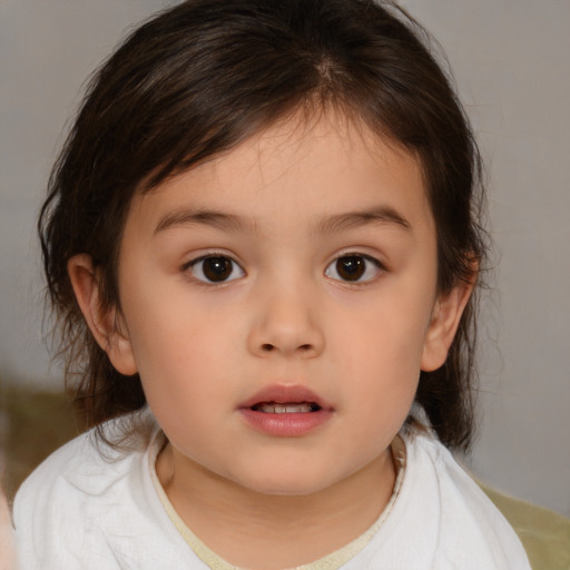 Neutral white child female with medium  brown hair and brown eyes