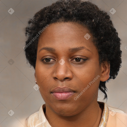 Neutral black young-adult female with short  brown hair and brown eyes