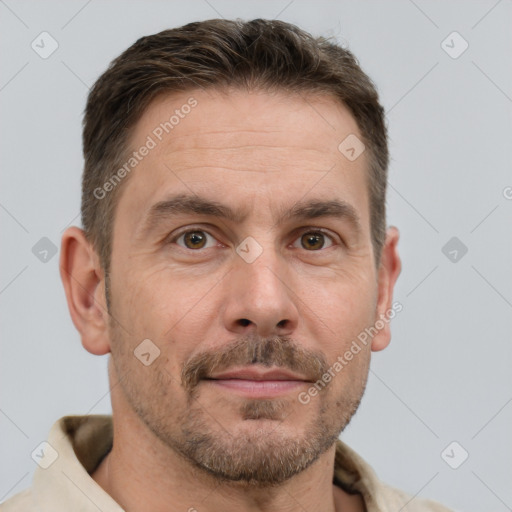 Neutral white adult male with short  brown hair and brown eyes