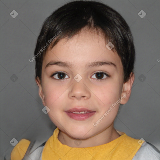 Neutral white child female with short  brown hair and brown eyes