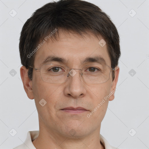 Neutral white adult male with short  brown hair and brown eyes