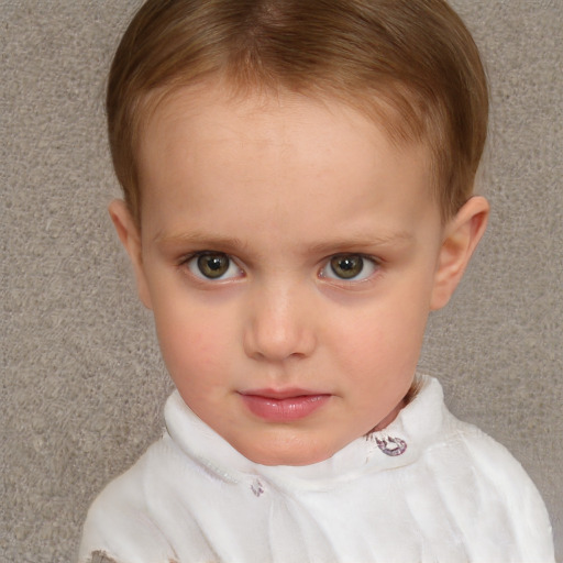 Neutral white child female with short  brown hair and blue eyes