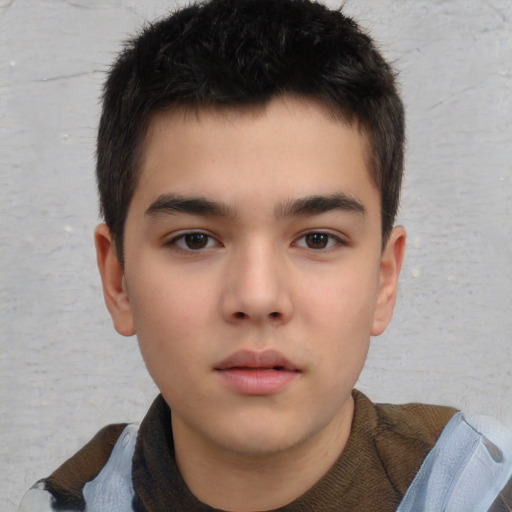 Neutral asian child male with short  brown hair and brown eyes