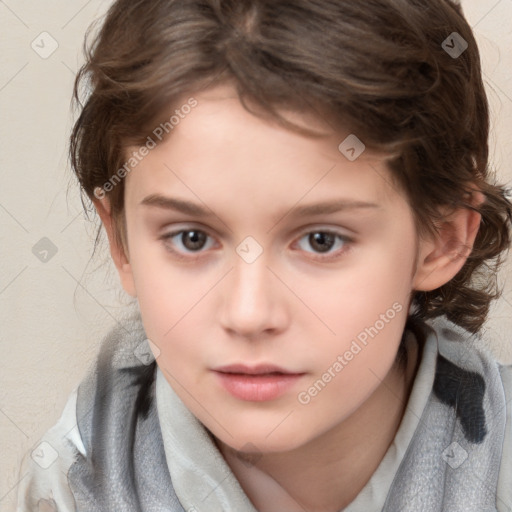 Neutral white child female with medium  brown hair and brown eyes