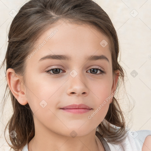 Neutral white child female with medium  brown hair and brown eyes