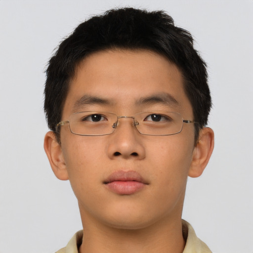 Neutral asian young-adult male with short  brown hair and brown eyes