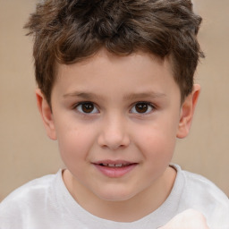 Joyful white child male with short  brown hair and brown eyes