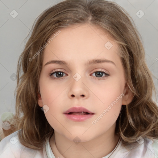 Neutral white child female with medium  brown hair and brown eyes