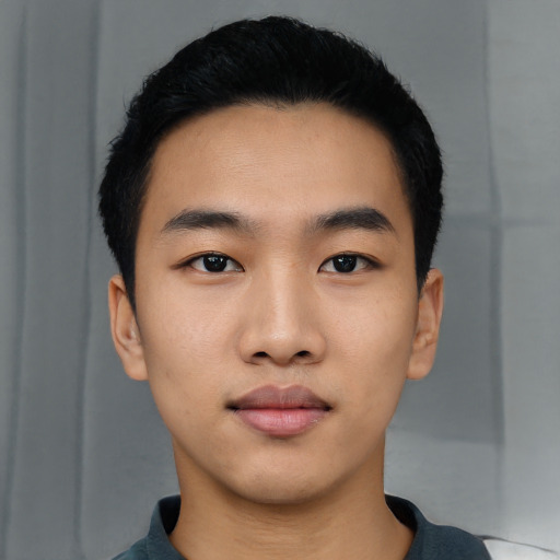 Neutral asian young-adult male with short  black hair and brown eyes