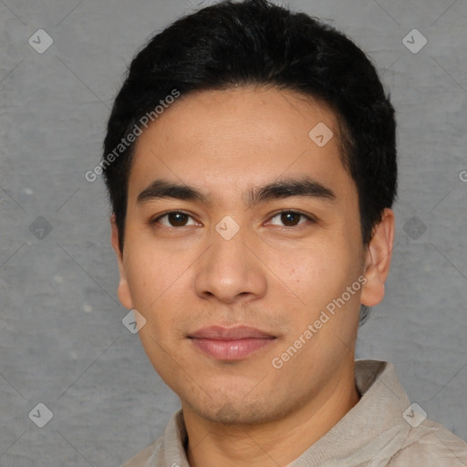 Neutral asian young-adult male with short  black hair and brown eyes