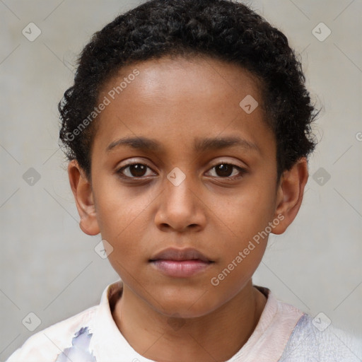 Neutral black child female with short  brown hair and brown eyes