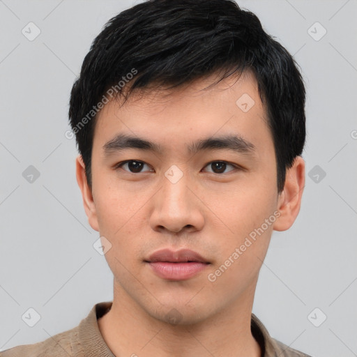 Neutral asian young-adult male with short  black hair and brown eyes