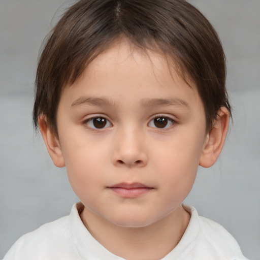 Neutral white child female with short  brown hair and brown eyes