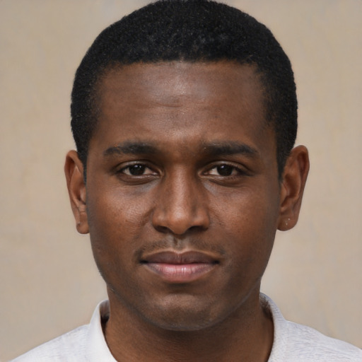 Neutral black young-adult male with short  brown hair and brown eyes