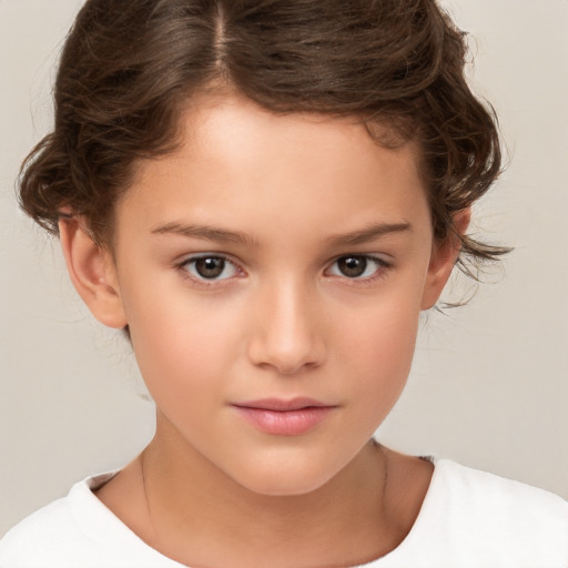 Neutral white child female with short  brown hair and brown eyes