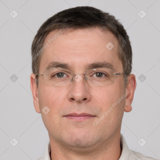 Neutral white adult male with short  brown hair and brown eyes