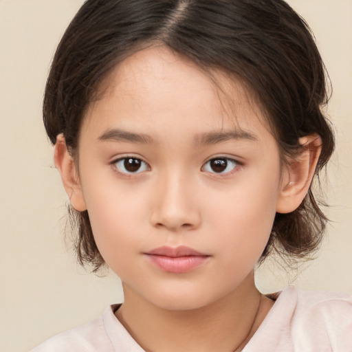 Neutral white child female with medium  brown hair and brown eyes