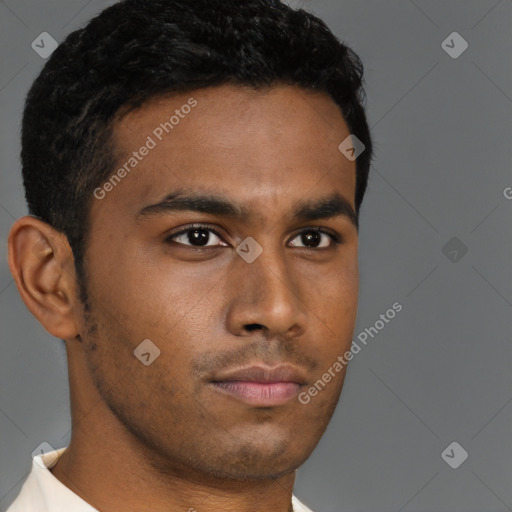 Neutral black young-adult male with short  brown hair and brown eyes