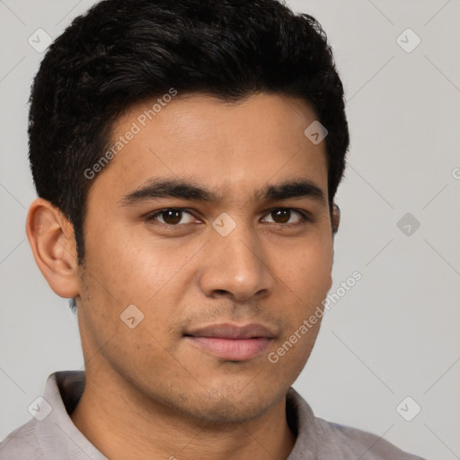 Neutral asian young-adult male with short  brown hair and brown eyes