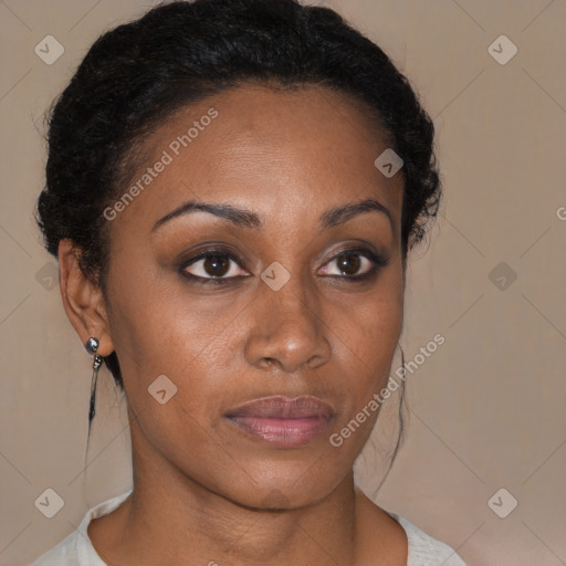 Neutral black young-adult female with short  brown hair and brown eyes