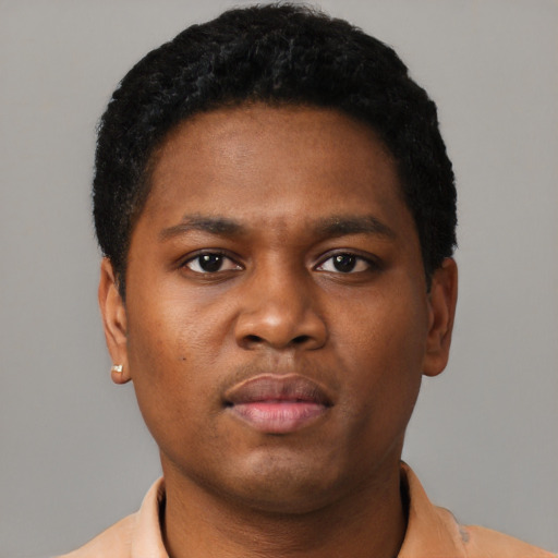Neutral black young-adult male with short  brown hair and brown eyes