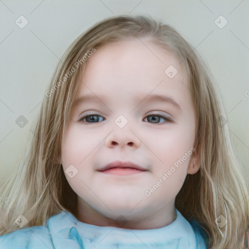 Neutral white child female with medium  brown hair and blue eyes