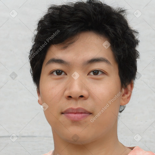 Neutral asian young-adult male with short  brown hair and brown eyes