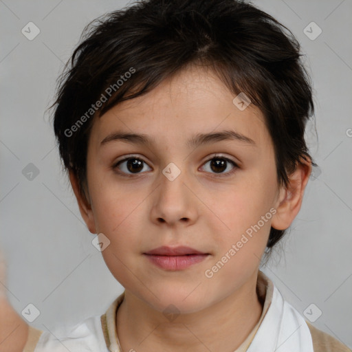 Neutral white child female with medium  brown hair and brown eyes