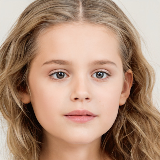 Neutral white child female with long  brown hair and brown eyes