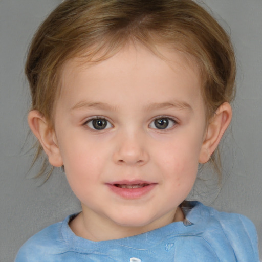 Neutral white child female with medium  brown hair and brown eyes