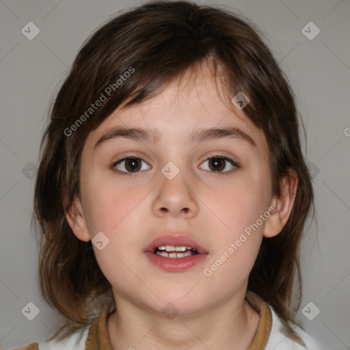 Neutral white child female with medium  brown hair and brown eyes